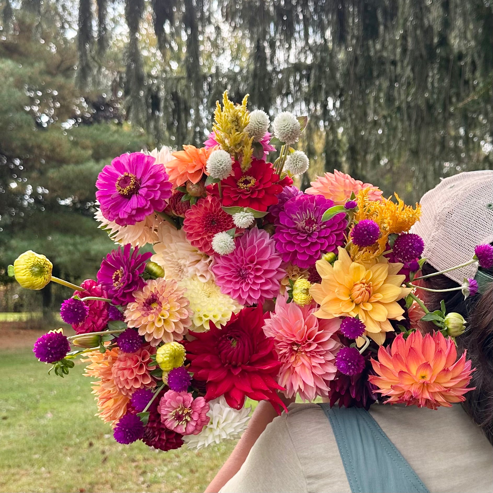 Colorful bouquet of pink, peach and purple flowers from Brainy and The Beard Bloomstead